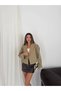 Women's Double-Breasted Collar Short Oversized Cut Long Sleeve Bomber Jacket - 8
