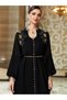 Women's Black Embellished Abaya Maxi Dress with Rhinestones - 6