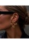 Burgundy Stone Gold Flower Earrings – Large Model Geometric Design Showy Women's Earrings