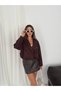 Women's Double-Breasted Collar Short Oversized Cut Long Sleeve Bomber Jacket - 5
