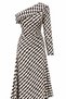 Ecru Patterned One-Shoulder Satin Dress - 8709 - 2