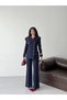 Women's Asymmetrical Collar Gold Buttoned Jacket and Pants Set