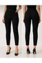 Black Women's Winter Fleece-Lined High-Waisted Slim-Fit Ankle-Length Striped Trousers - 2