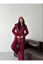 Women's Asymmetrical Collar Gold Buttoned Jacket and Pants Set - 4