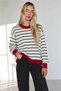 Ecru Red Striped Oversize Knit Sweater - 2