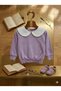 Collared Pearl and Beaded Embellished Wide-Legged 2-Strand Seasonal Top and Bottom Girls' Set - 3