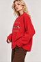 Women's Red Embroidered Dog Figured Embroidered Oversize Premium Knitwear Sweater - 3