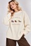 Women's Beige Embroidered Dog Figured Embroidered Oversize Premium Knitwear Sweater - 2