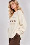 Women's Beige Embroidered Dog Figured Embroidered Oversize Premium Knitwear Sweater - 3