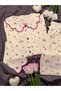 Ecru Daisy Patterned Wavy Baby Collar Long Sleeve Berlin Camisole Pajama Set - 2