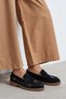 Clara Black Suede Leather Trok Detail Serrated Thick Sole Women's Penny Loafer