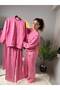 Pink Leo Pink Leopard Patterned Heart Detailed Sweatshirt and Wide Leg Pants Two-Piece Set - Qumru - 3