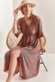 Women's Fuchsia Double-Breasted Collar Patterned Flared Dress 40871023 - 6