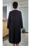 Black Knee-Length Front and Back Gathered Bust-Length Long-Sleeved Combed Viscose Dress - 6