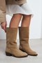 Meyro Rome Beige Genuine Suede Pointed Toe Thick Heel Women's Ankle Boots - 3