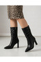 Black Leather Women's Heeled Boots - Stylish Women's Boots with 8 cm Heel