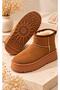 Papuç Sepeti 5446 Women's Furry Mini Ankle Length High Sole Suede Boots - 5