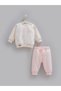 3 Threaded Threaded Baby Girl Set Winter Top and Bottom Tracksuit Set Ecru Pink