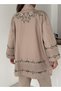 Women's Back-To-Back Sleeves with Bead Embroidery Worked Kimono Pants Set