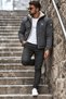 Men's Hooded Zippered Sleeved Sports Winter Dark Gray Fur Raincoat - 3