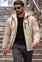 Men's Hooded Zippered Sleeved Sport Winter Stone Fur Raincoat - 6