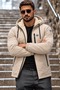 Men's Hooded Zippered Sleeved Sport Winter Stone Fur Raincoat - 5