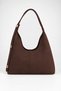 Women's Lilac Brown Suede Lock Strap Detailed Organizer Magnetic Closure Shoulder Bag - 2