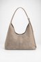 Women's Lilac Mink Suede Lock Strap Detailed Organizer Magnet Closure Shoulder Bag - 3