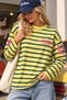 Women's Yellow Navy Blue Striped Crew Neck Oversize Sweatshirt - 6
