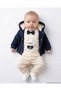 Baby Boy Newborn 0-3-6-9 Months Hooded Cardigan, Bow Tie, Elephant Embroidered 3-Piece Stylish Set