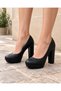 Women's Black Genuine Leather Low-Cut Classic Platform Heeled Premium Evening Dress Shoes - 8