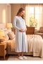 New Season Blue Patterned 100% Cotton Winter Long Sleeve Full Length Special Design Maternity Pajamas Nightgown Set - 2