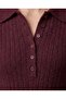 Women's Polo Collar Buttoned Knitted Patterned Sweater - 3