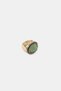 Gold Color Green Oval Stone Vintage Design Ring with Black Zircon Detail
