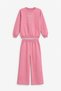 Pink Girls' Wide Leg Sweatpants Set with Pearl Detailing and Crew Neck Sweatshirt 25009 - 4