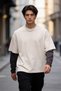 Men's Two Layers Oversized T-Shirt Cream - 4