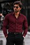 Men's Casual Collared Buttoned Burgundy Shirt