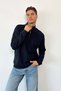 Men's Stand Collar Half Zipper Thessaloniki Sweatshirt Navy Blue - 6105