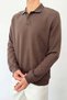 Men's Polo Collar Half Button Thessaloniki Sweatshirt Brown - 6103 - 2