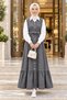 Women's Buttoned Belted Skirt with Ruffles Gray Denim Gilet - 2