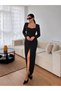 Women's Black Coated Buttoned Square Neck Maxi Dress