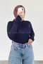 Glove Detailed Turtleneck Body in Navy Blue - 2