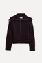 Women's Burgundy Hair Braided High Collar Wool Cardigan