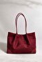 Burgundy Suede Knitted Detailed Tote Bag - 4