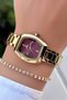 Rectangular Case - Gold Burgundy Color - Steel Strap Women's Wristwatch - Waterproof - with Bracelet Gift - 3