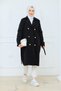 Women's Black Lined Regular Fit Double-Breasted Buttoned Long Trench Coat