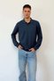Men's Polo Collar Half Button Thessaloniki Sweatshirt Navy Blue - 6103