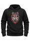 Red Moon Star Wolf Printed Black Hooded Pocketless Sweatshirt