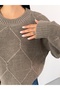 Oversize Baklava Jacquard Pattern Crew Neck Drop Shoulder Women's Loose Knitwear Sweater - 3