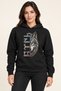 Turquoise Motif Göktürk Wolf Printed Black Hooded Pocketless Sweatshirt - 3